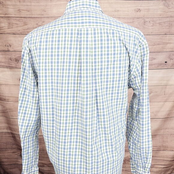 GH BASS CO LONG SLEEVE GREEN BLUE PLAID BUTTON DOWN SHIRT MENS XL - Picture 4 of 6